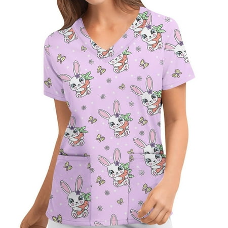 

YUNAFFT Womens Tops Clearance Women Plue Size Animal Print Casual Short Sleeve V-neck Carer Top Deals