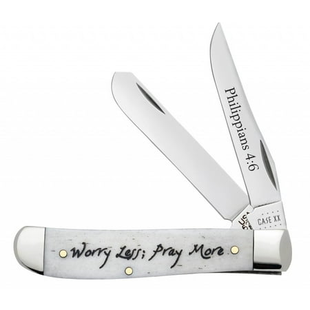Case XX Knives Natural Bone Worry Less Pray More Mini Trapper Stainless Pocket Knife 60869
