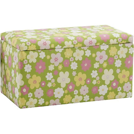Upholstered Storage Bench, Floral Baby Pink