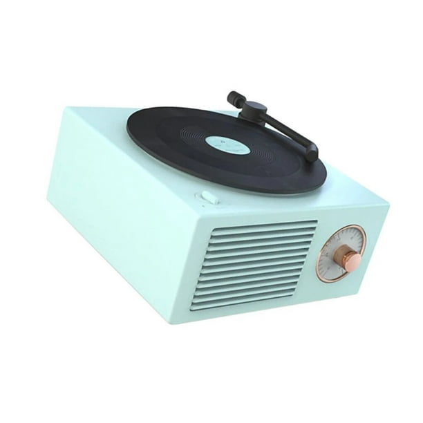 Inteprter Caja de música integrada compatible con Bluetooth estéreo inalámbrico Vintage Retro altavoz HIFI Aux soporte portátil tocadiscos Cables de audio/vídeo Verde