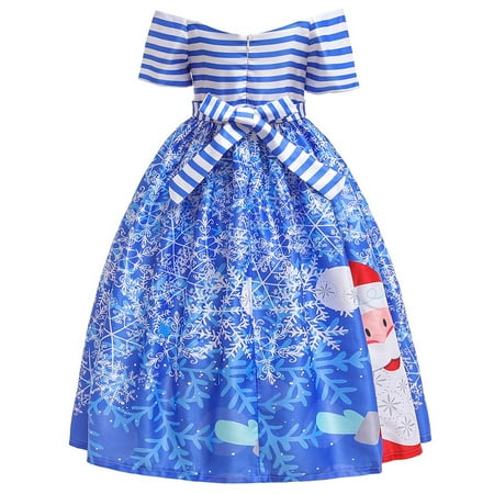 

DNDKILG Infant Baby Toddler Child Children Kids Christmas Summer Dress for Girls Off Shoulder Dresses Short Sleeve Sundress Blue 4Y-13Y
