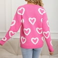 thumbnail image 7 of Women Cute Heart Sweaters Long Sleeve Valentines Day Sweater Crew Neck Casual Ribbed Knit Pullover Top Hot Pink, M, 7 of 7