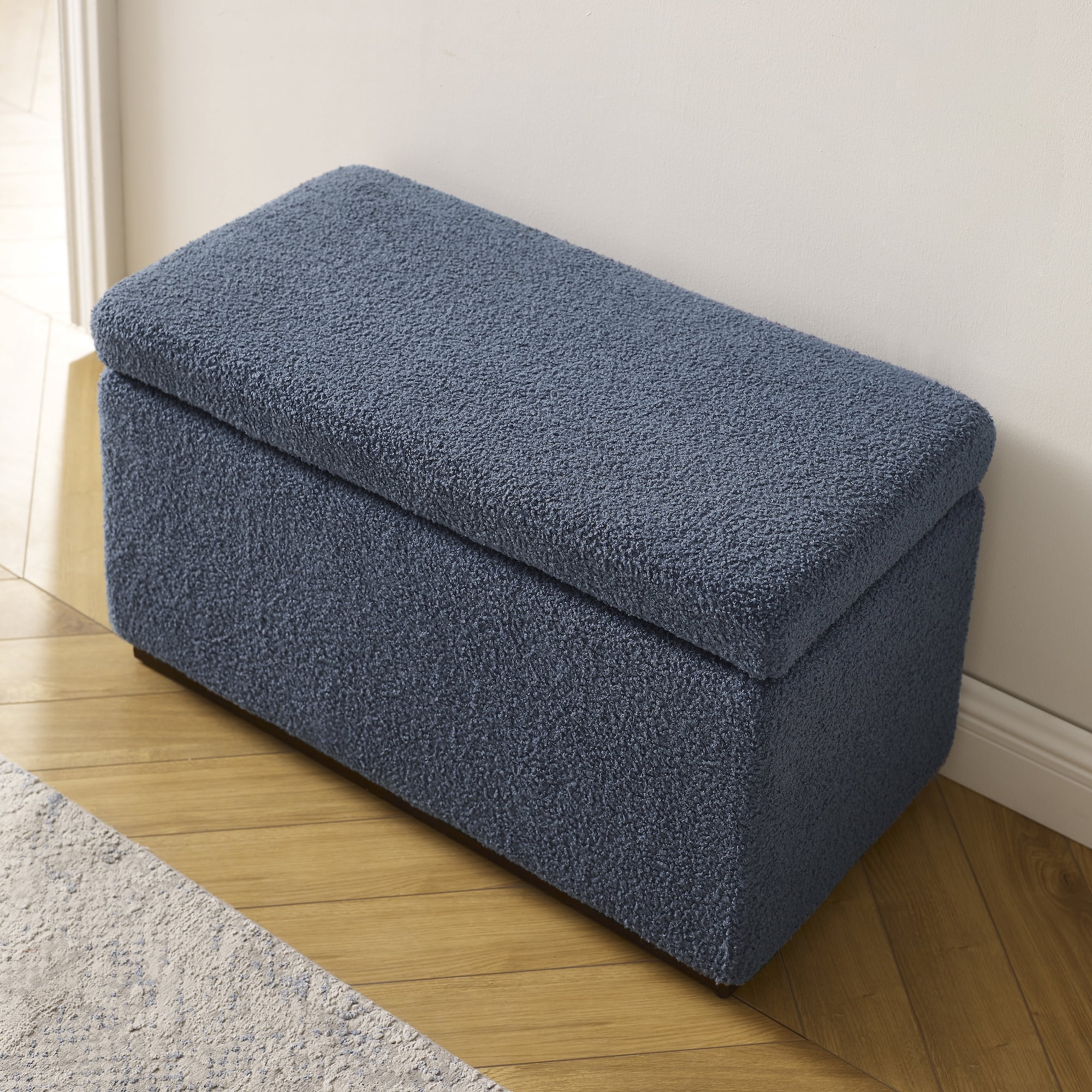 Linon Elta Rectangle Storage Ottoman, Dark Gray Faux Leather