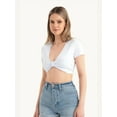 thumbnail image 3 of Deep V Neck Knot Front Cap Sleeve Crop Top, 3 of 5