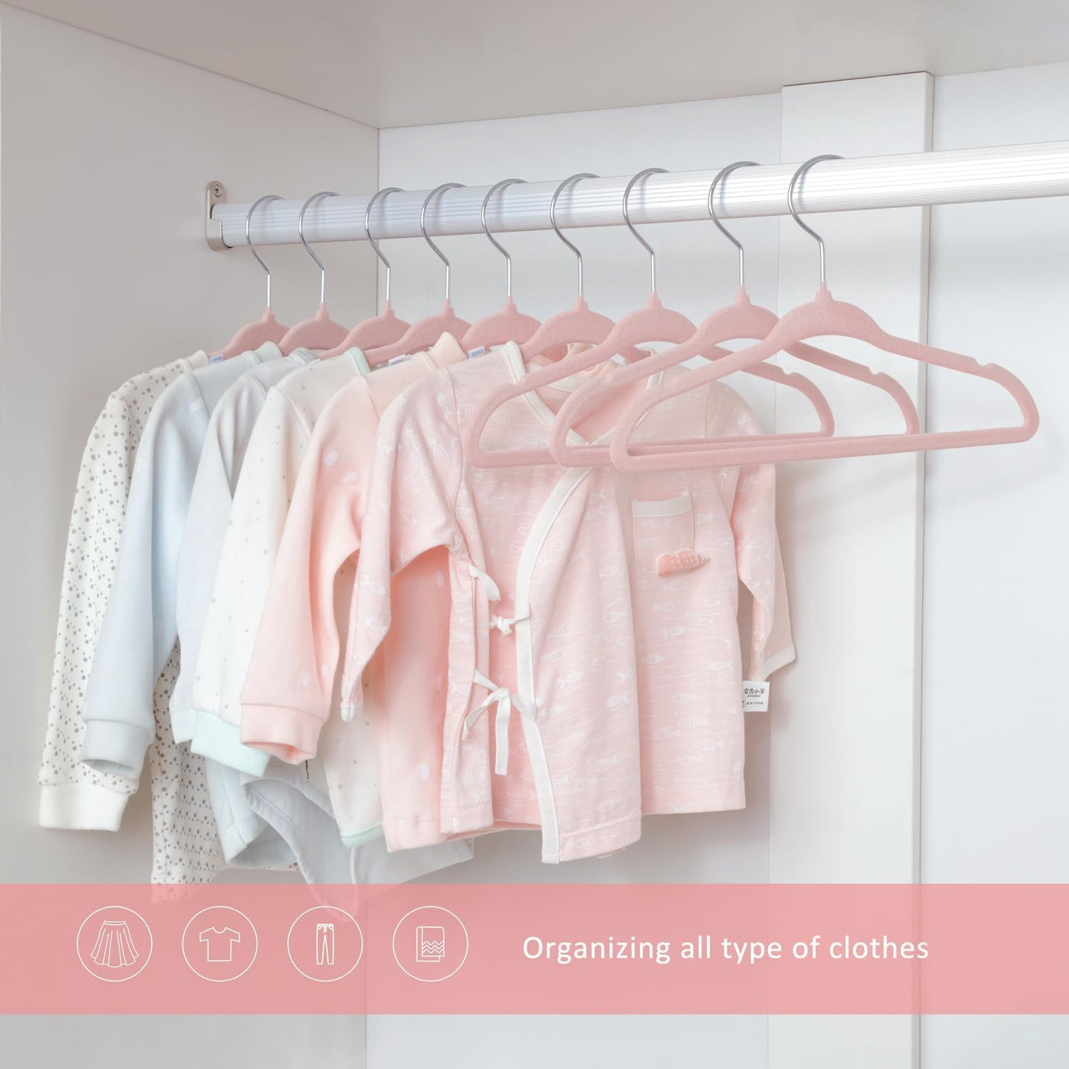 Baby Hangers, Childrens Hanger Kids Coat Hangers with Ultra Thin & Non-Slip Design 15 Pack (Light Pink)