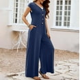 thumbnail image 6 of Diufon Women's Rompers V Neck Cap Sleeve Button Playsuits with Pockets Solid Color Wide Leg Bodysuits, 6 of 6