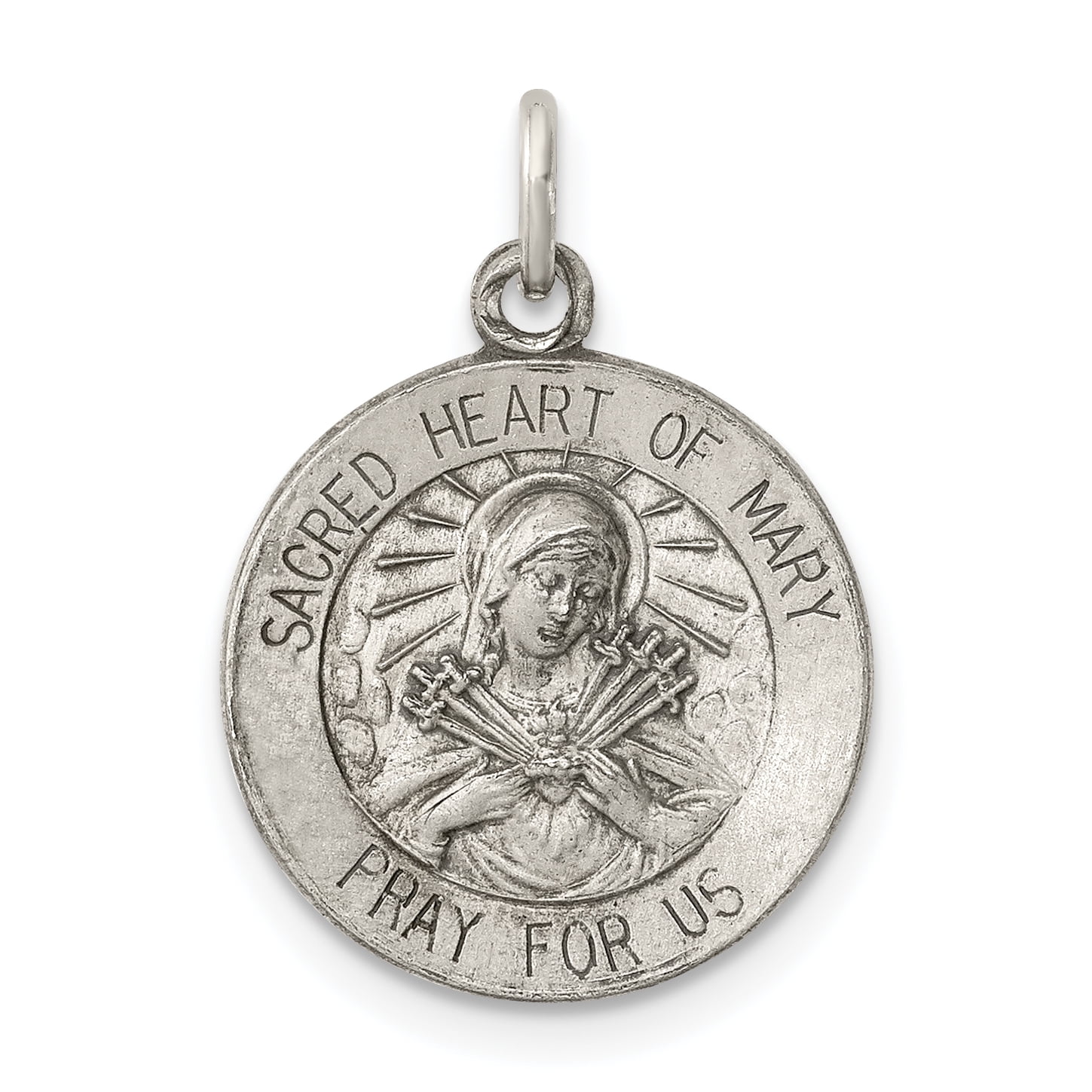925 Sterling Silver Antiqued Sacred Heart of Mary Medal