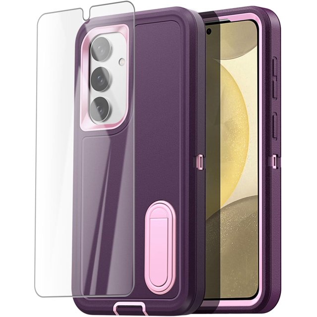 KOMI for Samsung Galaxy S24/S25 Case 5G Built-in Stand with Glass Screen Protector,Heavy Duty Drop Protection Full Body Rugged Shockproof Military Protective Tough Durable Cover for Galaxy S24/S25
