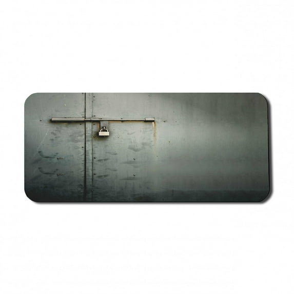Grey Computer Mouse Pad, Close up Photo of Abandoned Warehouse Home Store Door with a Hanging Lock Print, Rectangle Non-Slip Rubber Mousepad X-Large, 35" x 15", Charcoal Grey, by Ambesonne
