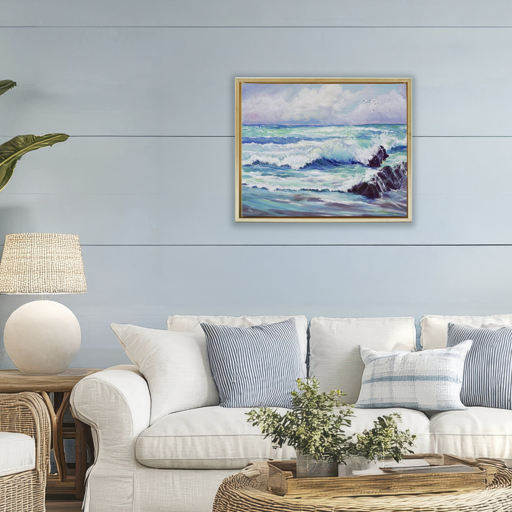 Stupell Industries Down By The Sea Gold Framed Floater Canvas Wall Art, design by Lee Ann Zirbes