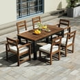 thumbnail image 2 of TREXM 7 Piece Patio Table and Chairs Set, Wood Dining Table Set for 6 with Umbrella Hole, 2 Armchairs & 4 Side Chairs, Outdoor Patio Furniture Set for Garden, Backyard, Poolside (Mocha+Beige), 2 of 10