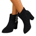 thumbnail image 4 of EKVAHL Women's Ankle Booties, Side Zip Adjustable Strap Block Heel Booties, Faux Suede Casual Office Work Walking Boots Black, 4 of 6