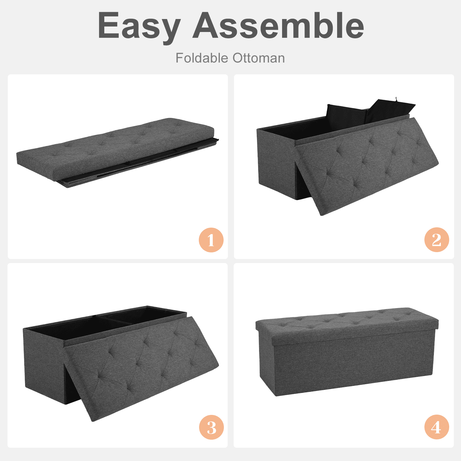 MAYEERTY Storage Ottoman with Thicker Foam Padded Seat, Folding Foot Rest for Living Room End of Bed Bench