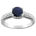 thumbnail image 1 of 14K White Gold Natural High Quality Blue Sapphire Ring Round 6mm Diamond Accents 1/4 inch wide, size 5, 1 of 2