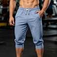 thumbnail image 4 of Timoontee Men White Drawstring Elastic High Waist Cuffed Ankle Knee Length Capri Quick Dry Jogger Pants Deep Side Slip Pockets Lightweight Sports Casual Sightseeing Trousers XXL, 4 of 9