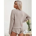 thumbnail image 3 of SMZ Womens Waffle Knit Pajama Sets Long Sleeve Top and Shorts Matching Lounge Set Loungewear Sweatsuit with Pockets, 3 of 4