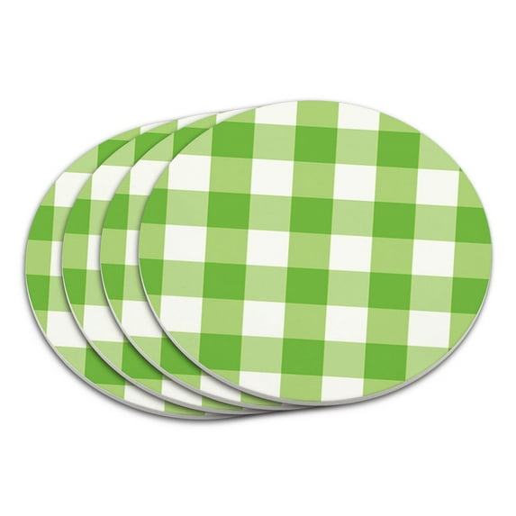 Gingham Green Picnic Western Birthday Coaster Set