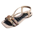 thumbnail image 5 of Dakaela Women's Boho Flat Sandals Ankle Strap Square Open Toe Braided Orthopedic Sandal Beach Vacation Dressy Summer Walking Shoes Beige Size 6.5, 5 of 6
