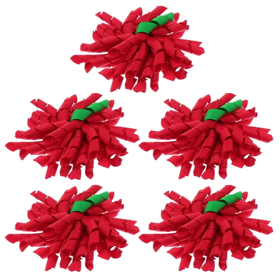 STRANDCHIC 5-Pack Red Curly Hair Bow Clips Set for Christmas Holiday Party Hair Accessories for Women and Girls