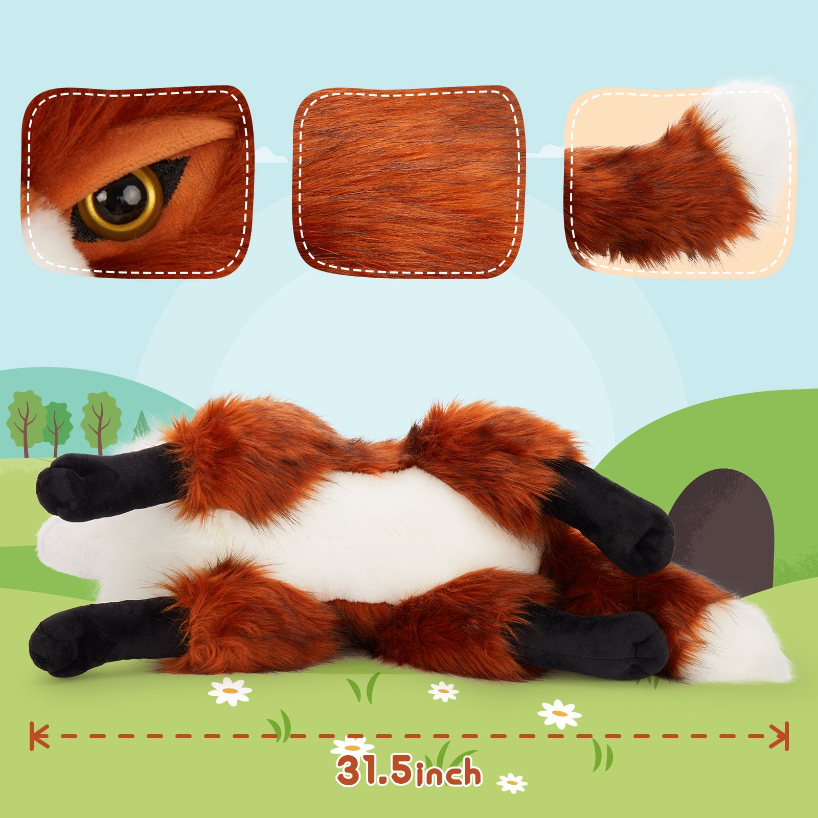 MaoGoLan 31'' Realistic Fox Stuffed Animal Large Stuffed Fox Pillow Plush Toy