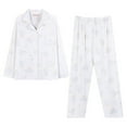 thumbnail image 4 of Womens Pajama Sets 2 Piece Long Sleeve Sleepwear Casual Lapel Button Print Suit Silk Satin Pajama Set, 4 of 4