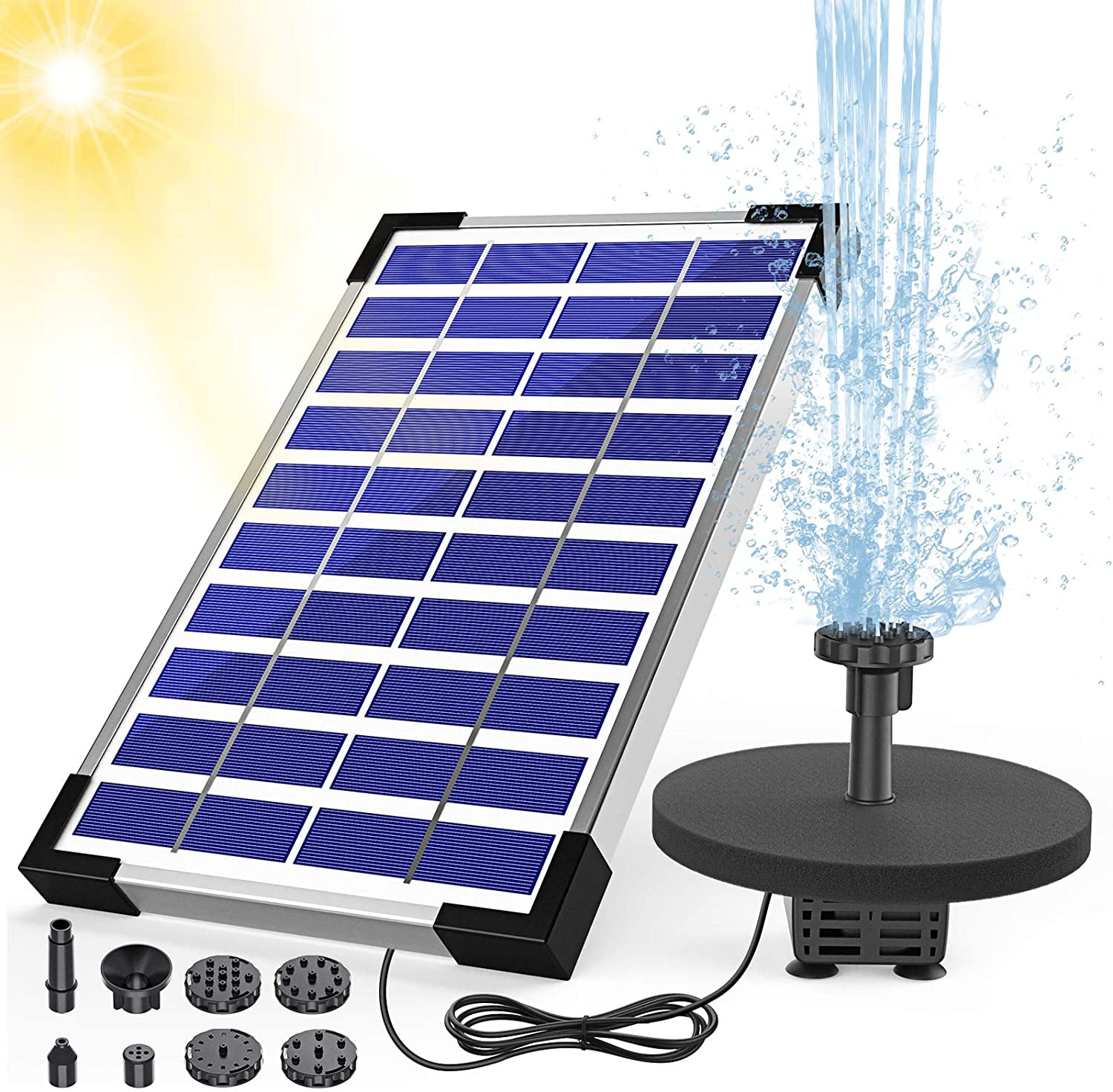 Fontaine Solaire Extérieure 25W 1200 L/h - Pompe Avec Filtre, 4 Buses, Panneau Solaire, Pour Bassin, Jardin
