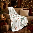 thumbnail image 3 of Christmas Botanical Holly Golden Baubles, Festive Holiday Scene, Warm Flannel Blanket for Living Room and Reading Nook, Art Lovers Christmas Gift, Festive Home Decor, 3 of 9