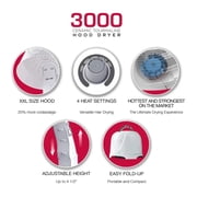 Red by Kiss 3000 Ceramic Tourmaline Professional Hood Dryer, 4 Heat Settings Blow Dryer for Home & Salon, Height Adjustable Convenient Big Hood Size Extra Coverage (1875 Wattage)