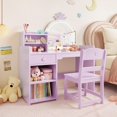 thumbnail image 2 of AKDSteel Kids Vanity Table and Chair Set with Mirror and Lights, Purple Makeup Vanity Desk with Drawer and Open Storage Shelves, 2 of 7