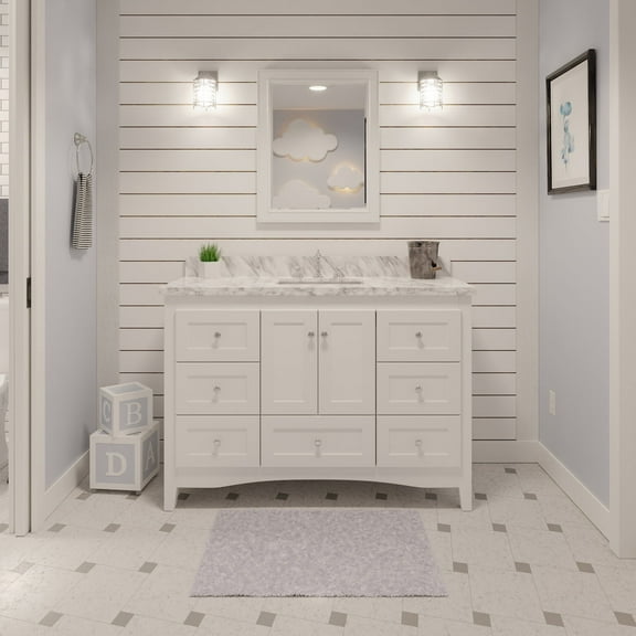 Abbey 48" Bathroom Vanity with White Cabinet and Carrara Marble Top