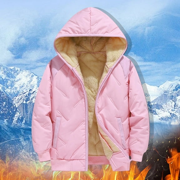 Toddler Winter Coat for Girls with Hooded Puffer Jacket Kids Girls Pink Jacket Full-Zip Long Sleeve Waterproof Girls Thicken Jacket Girls' Outerwear Jackets 3-4 Years