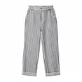 thumbnail image 6 of Admvng Capri Pants for Women Striped Elastic High Waist Button Detail Rolled Cuffs Cropped Pants, 6 of 6