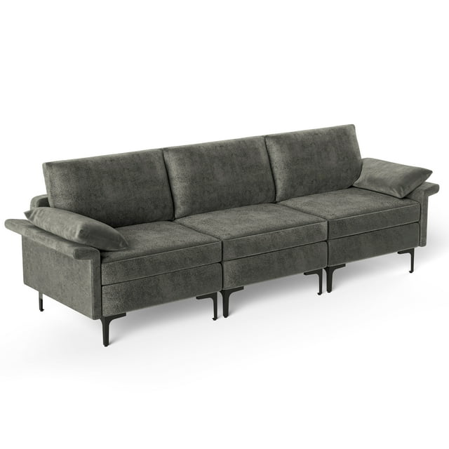Costway Modern Modular Fabric 3-Seat Sofa Couch Living Room Furniture with Metal Legs Grey