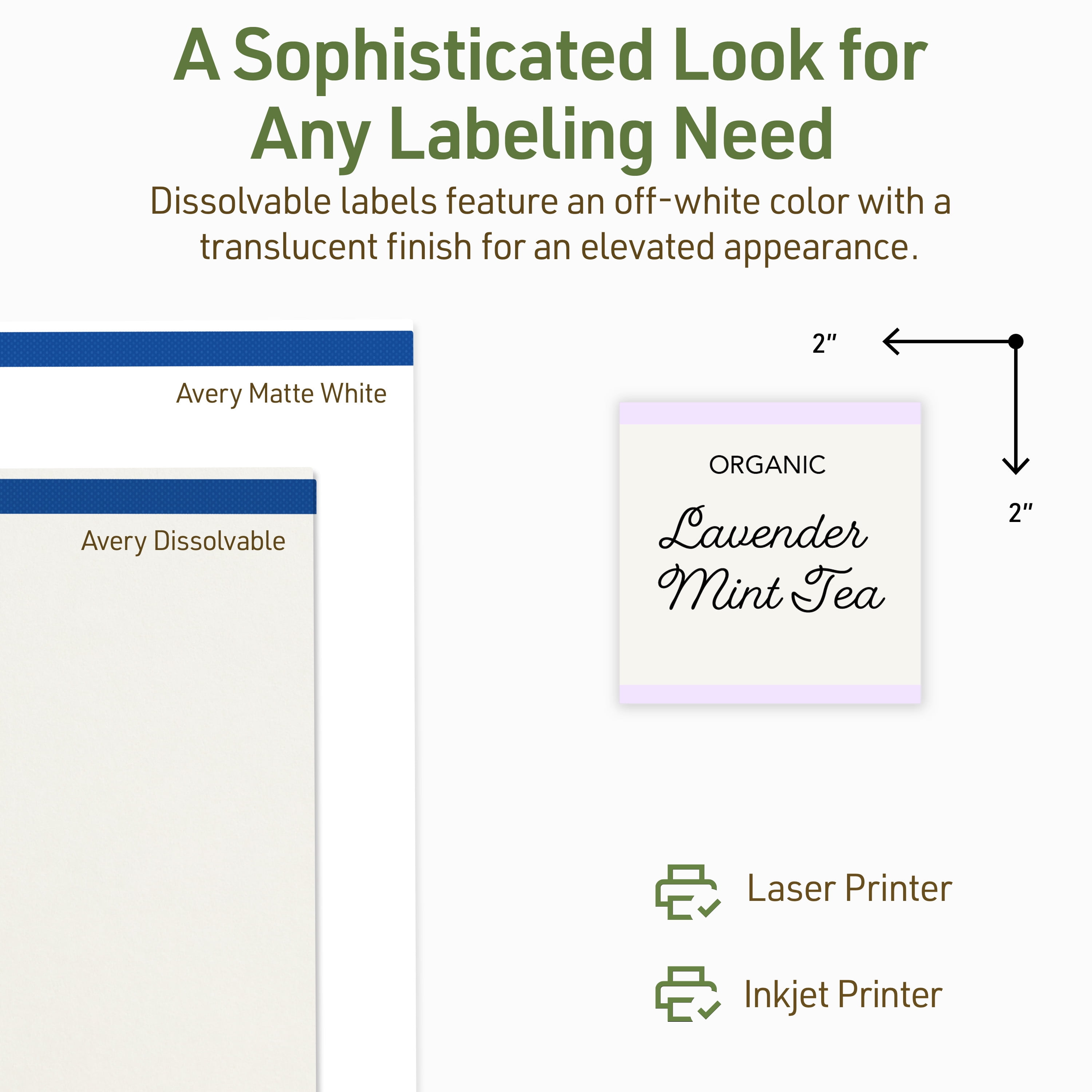 Avery Dissolvable Square Labels, 2" x 2", 120 Labels