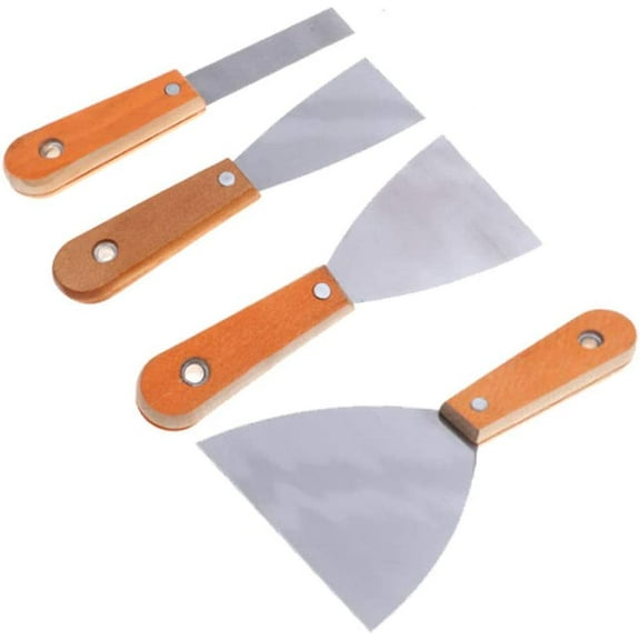 4 Pcs of Wallpaper Scraper Tools, with Wooden Handle and Metal Blade, Ideal for Removing Wallpaper or Other Fillers