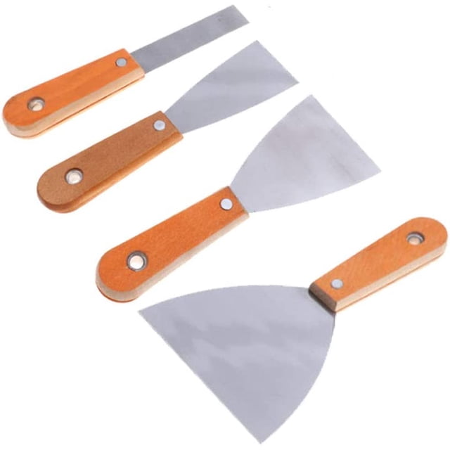 4 raspadores de papel tapiz con mango de madera y hoja de metal, perfectos para quitar papel tapiz u otro relleno