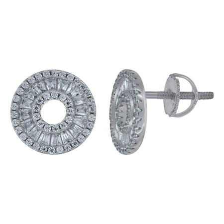 925 Sterling Silver Womens Baguette Cubic-Zirconia Fashion Stud Earrings
