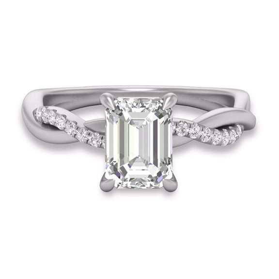 SZUL Women's Agatha Twisted Pave Ring with IGI Certified 2.50 Carat Lab-Grown Emerald Cut Diamond in 14K White Gold