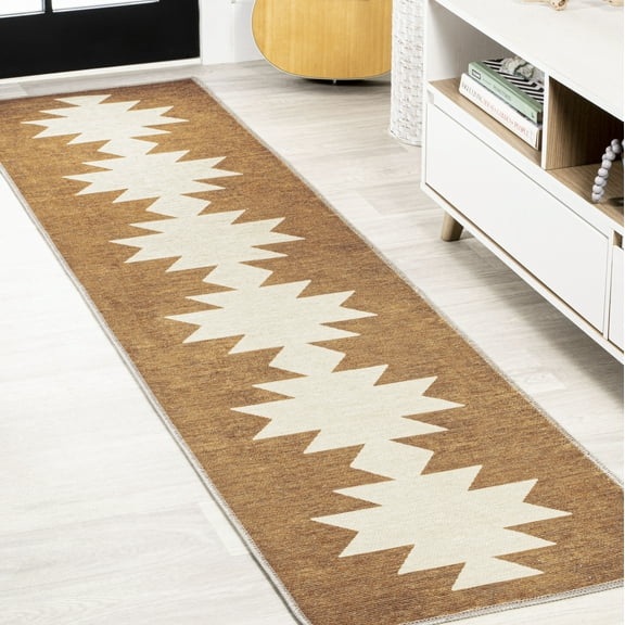 JONATHAN Y WASHABLE 2 x 8 Runner Rug, Chayton Minimalist Geometric - Terracotta/Cream, WSH110A-28