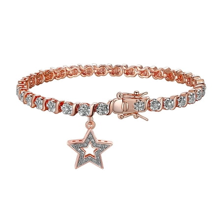 14K Rose Gold Plated Diamond Accent Star Charm Tennis Bracelet, 7.25"
