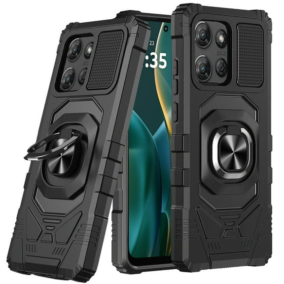 For Moto G Stylus 5G 2026/2025 Robotic Hybrid with Magnetic Ring Stand Case Cover - Black