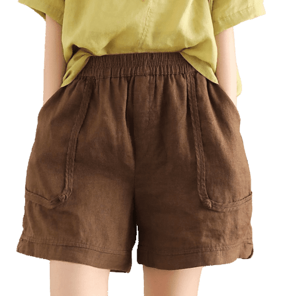 GUACER Cotton Linen Shorts for Women Plus Size with Pockets Elastic Waist Casual Shorts for Summer