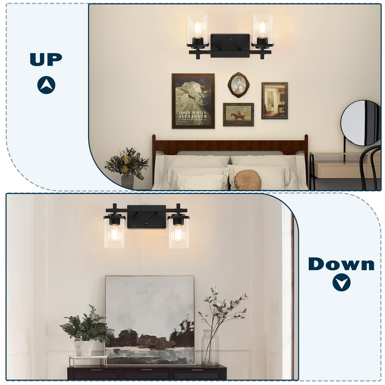 2-lights Bathroom Vanity Lights  Matte Black Light Fixtures Over Mirror Modern Wall Sconces With Clear Glass Shade Fixture For Bedroom Hallway Living Room