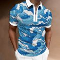 thumbnail image 2 of Camisas De CompresióN Para Hombre Camisa de de primavera y verano para hombre, camisa informal de manga corta con cremallera y solapa, camisa holgada informal con estampado, Top (Sky Blue, 3XL), 2 of 5