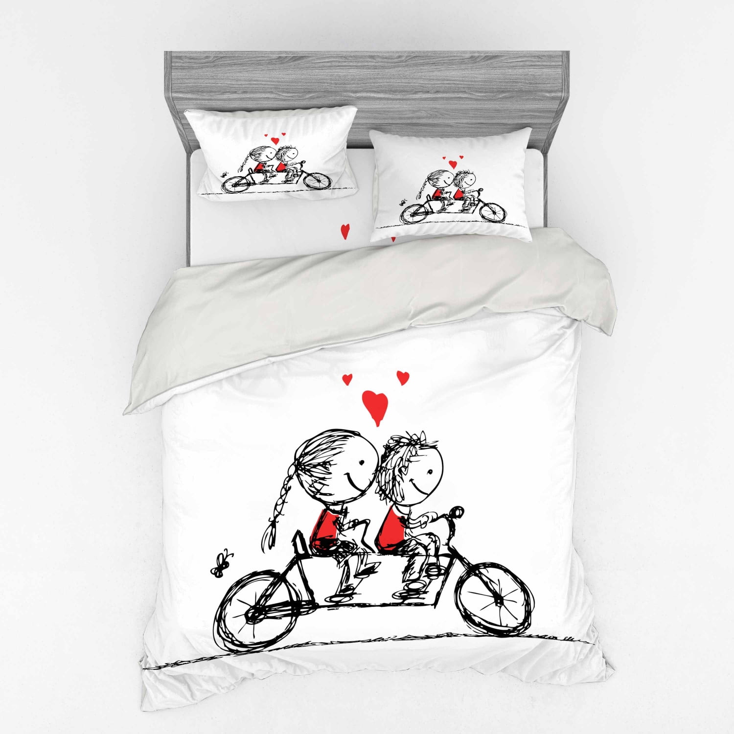 Bicycle Duvet Cover Set, Children Love Couple Cycling Together Soul