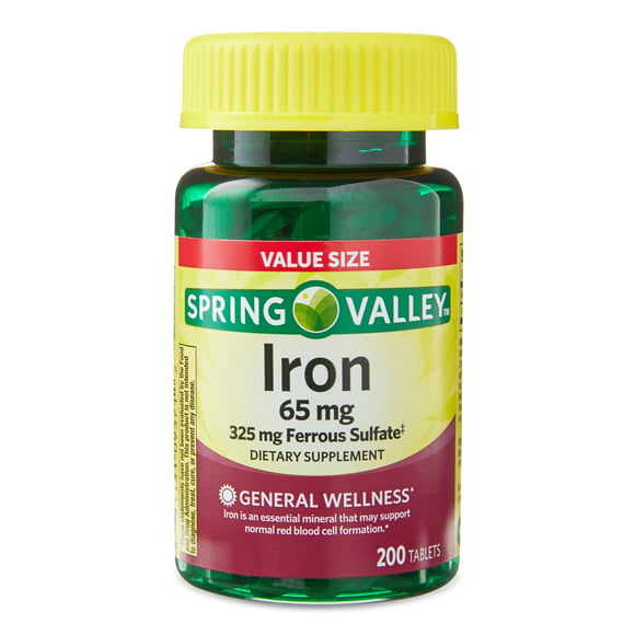Spring Valley Iron Tablets Dietary Supplement Value Size, 65 mg, 200 Count