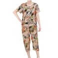 thumbnail image 1 of Birdeem Pajama Sets for Women 2 Piece Womens Summer Two Piece Set Short Sleeve Round Neck Pajama Set Printed Tops Pants Set, 1 of 12