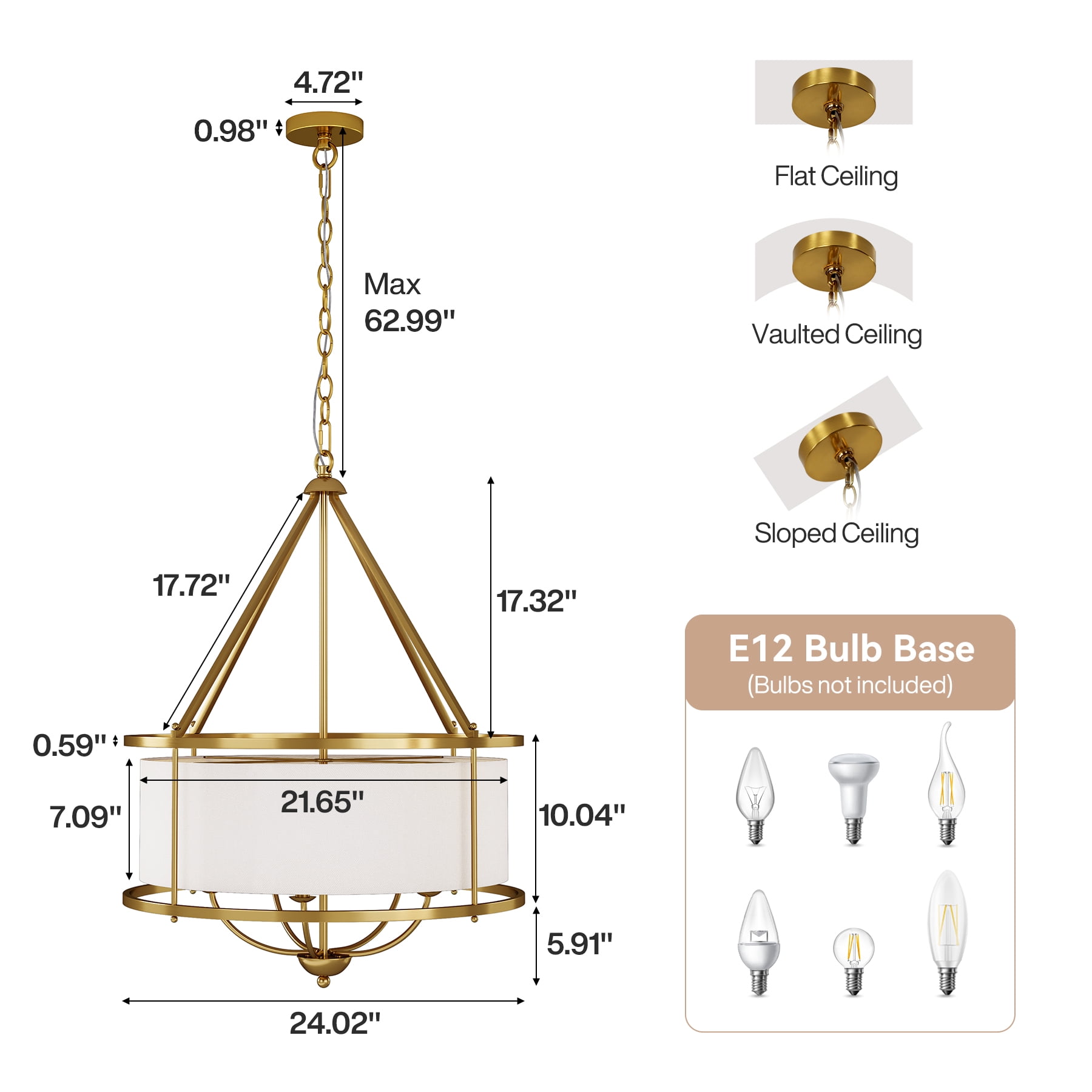 Tribesigns 5-Light Pendant Light with Drum Fabric Lampshade, Height-Adjustable Hanging Light Fixture, Modern Chandelier for Living Room, Dining Room, Bedroom, Staircase