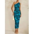 thumbnail image 4 of PRETTYGARDEN Women's One Shoulder Bodycon Dress Summer 2025 Printed Ruched Party Cocktail Fitted Long Dress, 4 of 8