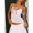 thumbnail image 3 of Women Y2K Lace Spaghetti‑Strap Crop Camisole Top, V‑Neck Babydoll Peplum Going‑Out Tank Top For Summer Beach Vacation, 3 of 8